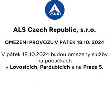 Omezení provozu na vybraných pobočkách v pátek 18.10.2024